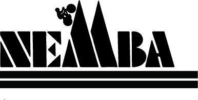 Photo of old NEMBA logo. Text of "NEMBA" and the "M" resembles a mountain with a cyclist biking up it.